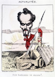 Noticias - ¡El pequeño hombrecito aún vive! Caricatura sobre Rochefort de pie en una tumba. de French School