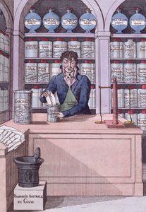 Dispensario de periódicos bajo Napoleón, o el Químico Académico, caricatura que representa la Prensa aplastada por Napoleón de French School