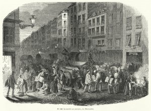 Mercado de periódicos, Rue Montmartre, París (grabado) de French School