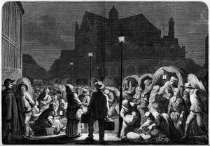 Suministro nocturno de los mercados de París, cerca de la iglesia de Saint Eustache. de French School