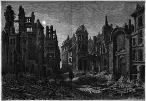 Vista nocturna de las ruinas del Barrio Latino en París