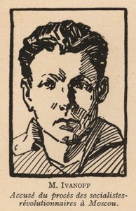 Nikolai Ivanov, político revolucionario socialista ruso que fue uno de los acusados en el Juicio de los Revolucionarios Socialistas de Moscú de 1922, el primer juicio espectáculo soviético (lit.)