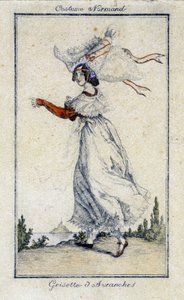 Traje tradicional normando: Grisette de Avranches - grabado, principios del siglo XIX