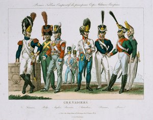Uniformes de Oficiales Granaderos del Norte de Europa, publicado por DEstampes, París, c.1815 de French School