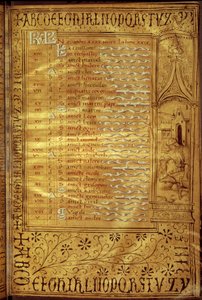 Página del calendario de noviembre: representación de un campesino descubriendo un cerdo. Manuscrito francés de French School