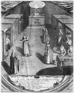Monjas sirviendo comida a los pacientes en el Hospital del Hôtel-Dieu en París de French School