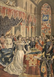 Juramento de Constitución de la Reina Wilhemina, ilustración de Le Petit Journal: Supplement illustre, 1898