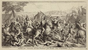 Odo, Duque de Aquitania, derrotando a los omeyas en la Batalla de Toulouse, 721 (grabado) de French School