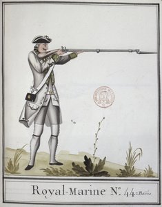 Oficial de la Marine Royale con un mosquete bayoneta, 1768 de French School