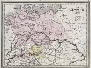 Germania antigua - Lámina extraída de “Atlas Universal de Geografía Antigua y Moderna para Escuelas Residenciales” por Vuillemin - ca. 1845