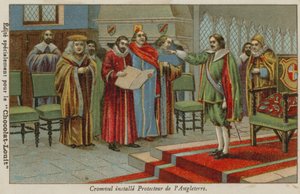 Oliver Cromwell juramentado como Lord Protector de Inglaterra, Escocia e Irlanda, 1653 de French School