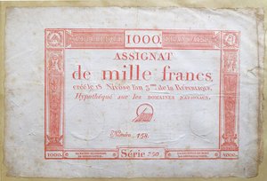 Billete de mil francos, 1795 de French School