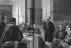 Apertura de los procedimientos de la Liga de Patriotas en 1889. Presidente Gillet, Naquet, Laisant, Laguerre, Deroulede, Richard, Turquet, Gallian. de French School