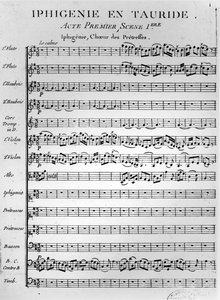 Página de apertura de la partitura de Ifigenia en Táuride de Gluck (impresión) de French School