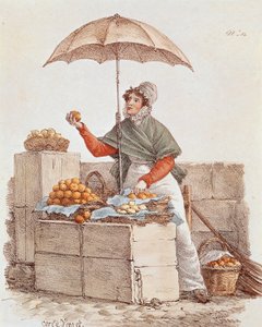 Vendedora de naranjas, grabado, Francia