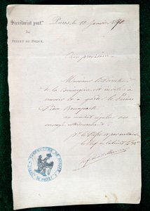 Orden de encarcelamiento al conserje del Príncipe Pierre Bonaparte (1815-1881) el 10 de enero de French School