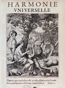 Orfeo tocando para los animales. Frontispicio de Harmonie universelle de Marin Mersenne de French School