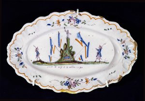 Plato ovalado con la inscripción Vive le Roi et la Nation 1790, taller de Nevers de French School