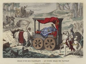 Carro de bueyes llevando a un rey reclinado de French School