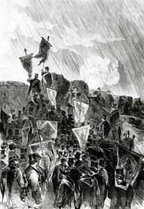 Manifestación pacifista en las fortificaciones por masones el 28 de abril de 1870 para exigir el cese del bombardeo de París, de Le Monde Illustré, 5 de mayo de 1870 de French School