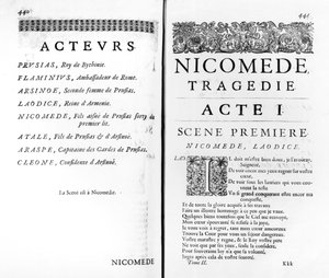 Página del primer acto de Nicomede de Pierre Corneille (1606-84) de French School