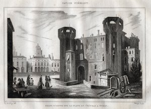 Palacio de Aosta en la Plaza del Castillo en Turín - Grabado de 