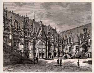 Palacio de justicia de Rouen antiguo parlamento de Normandía - grabado en 