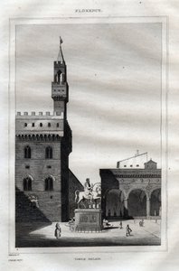 Palazzo vecchio en Florencia - Piazza della Signoria - Grabado de 