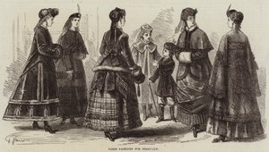 Moda de París para febrero (grabado) de French School