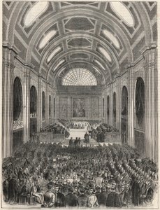 Palais de Justice de París - La sala de los pasos perdidos durante una ceremonia oficial - Grabado en “Tableau-de-Paris” de Edmond Texier 1852 de French School