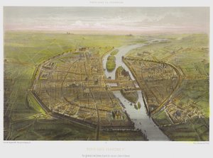 París bajo Francisco I, vista general a vista de pájaro según los antiguos planos y dibujos de French School