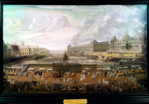 París, Vista del Pont-neuf (Pont neuf), el Palais du Louvre y el Colegio de las Cuatro Naciones circa 1680 de French School