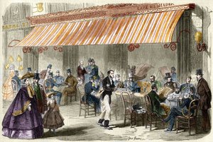 París en el siglo XIX. El bulevar de los Italianos en 1859: fuera del café Helder a las cinco de la tarde de French School