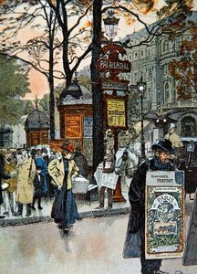 Escena callejera parisina cerca de la estación de metro Palais-Royal, c.1900 de French School