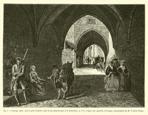 Pasaje abovedado, bajo el pequeño Chatelet, entre la calle Saint-Jacques y el Petit-Pont, en 1770 de French School