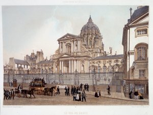 Pasando por la iglesia de Val de Grace en París - litografía de French School