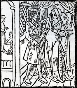Pathelin y Guillemette, de La Farsa de Maestro Pierre Pathelin, c.1465 de French School