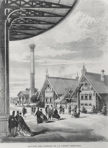 Casas de campesinos en el pabellón ruso en la Exposición Universal de 1867 de French School