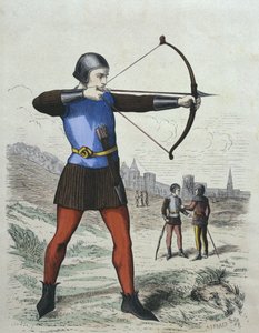 Arquero a pie en el siglo XIII, ilustración de Costumes de Paris a travers les siecles por H. Gourdon de Genouillac, grabado por A. Renard de French School