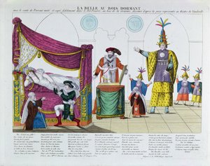 Representación de La Bella Durmiente después del cuento de hadas de Charles Perrault, en el Teatro Vaudeville, París, c.1820 (grabado en color)
