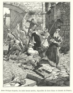 Persecución de los judíos franceses durante el reinado del rey Felipe Augusto, finales del siglo XII (grabado) de French School