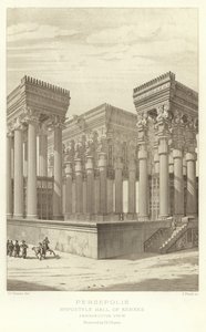 Persépolis, Sala hipóstila de Jerjes, Vista en perspectiva, restaurada por Ch Chipiez de French School