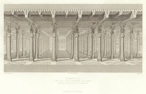 Persépolis, el Salón de las Cien Columnas, Vista en perspectiva del interior, restaurado por Ch Chipiez