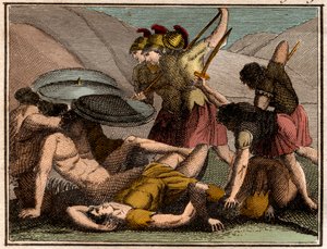 Guerras Persas. Batalla de las Termópilas 480 a.C. El rey espartano Leónidas y sus hombres caen en la batalla de French School