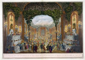 Vista en perspectiva del interior de una de las salas de la Place de Louis le Grand, vista de la entrada al Salón de French School