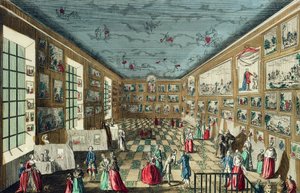 Vista en perspectiva del Salón de la Real Academia de Pintura y Escultura en el Louvre, París de French School
