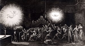 Fantasmagoría, de Memoires Recreatifs Scientifiques et Anecdotiques por Etienne Gaspard Robertson (1763-1837), París, 1831 de French School