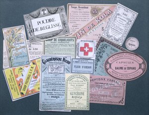 Etiquetas farmacéuticas, finales del siglo XIX y principios del siglo XX