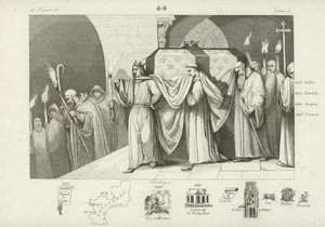 Felipe III de Francia ayudando a llevar el ataúd de su padre, Luis IX