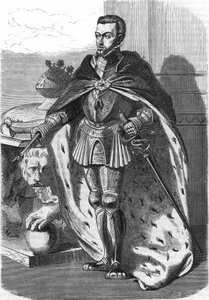 Felipe II (1527-1598), Rey de España. En “Histoire Populaire de la France”, c. 1885. Grabado de French School